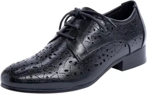 Mona flying Women's Leather Perforated Lace-up Oxfords Brogue Derby Shoes for Ladies