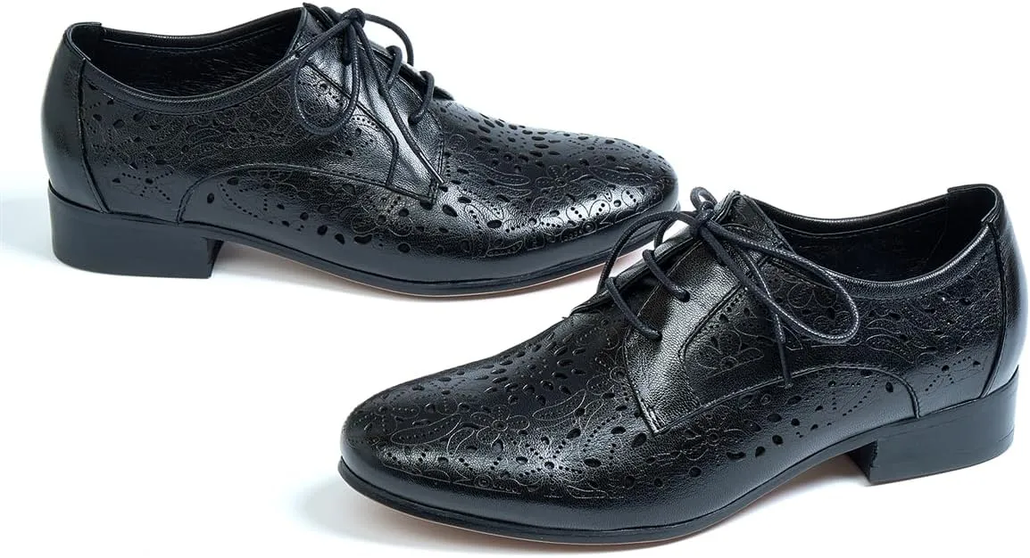 Mona flying Women's Leather Perforated Lace-up Oxfords Brogue Derby Shoes for Ladies