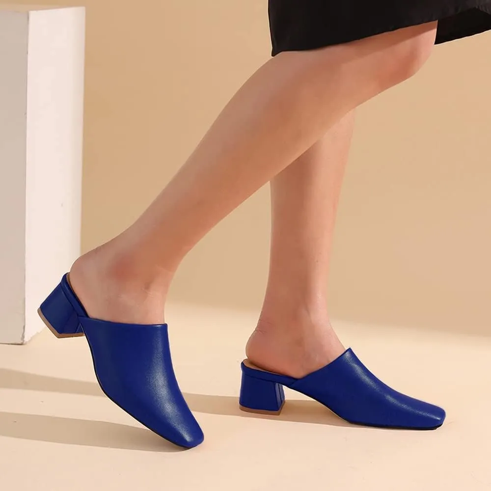 MOOMMO Women Chunky Heel Mules Closed Toe Square Toe Slip On Backless Pumps Mid Block Heel Office Casual Dress Shoes 5-17 US