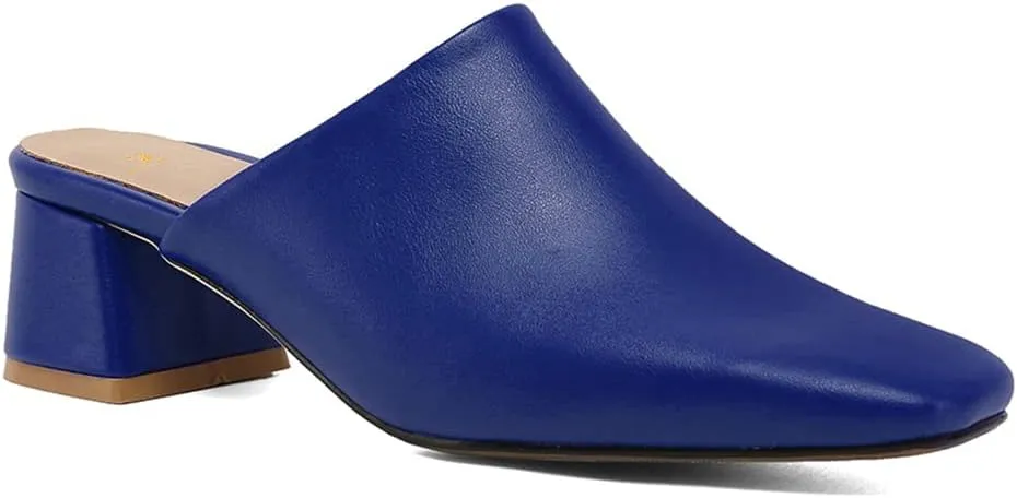 MOOMMO Women Chunky Heel Mules Closed Toe Square Toe Slip On Backless Pumps Mid Block Heel Office Casual Dress Shoes 5-17 US