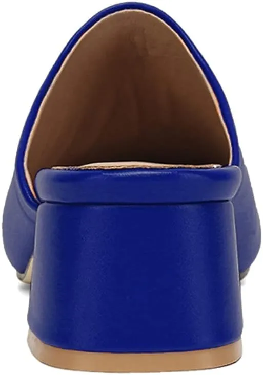 MOOMMO Women Chunky Heel Mules Closed Toe Square Toe Slip On Backless Pumps Mid Block Heel Office Casual Dress Shoes 5-17 US
