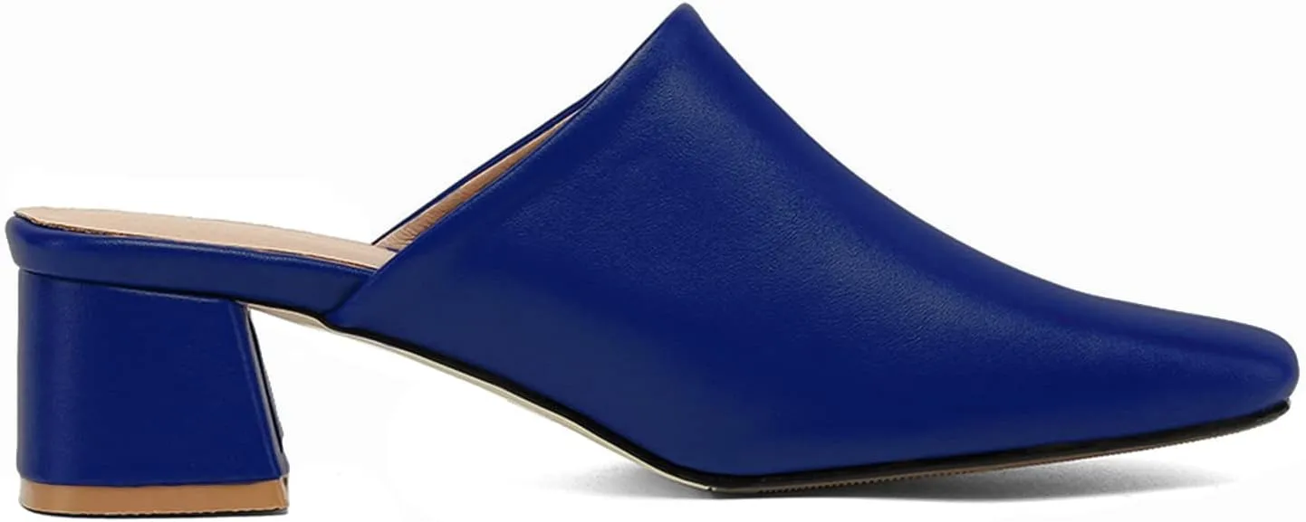 MOOMMO Women Chunky Heel Mules Closed Toe Square Toe Slip On Backless Pumps Mid Block Heel Office Casual Dress Shoes 5-17 US