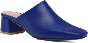 MOOMMO Women Chunky Heel Mules Closed Toe Square Toe Slip On Backless Pumps Mid Block Heel Office Casual Dress Shoes 5-17 US