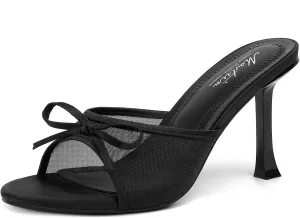 Mostrin Kitten Heels for Women Round Toe Heels With Bow Vintage Mules Sexy Slip on Stiletto Backless Sandals for Party Daily