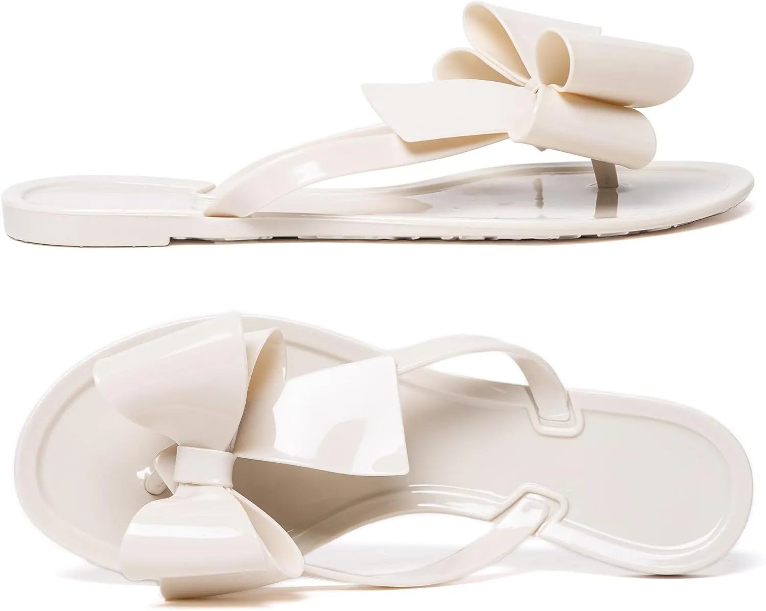 Mtzyoa Women Flip-Flops Flat Sandals Jelly Bow Beach Flat Rivets Rain Cute Dressy Summer Sandals