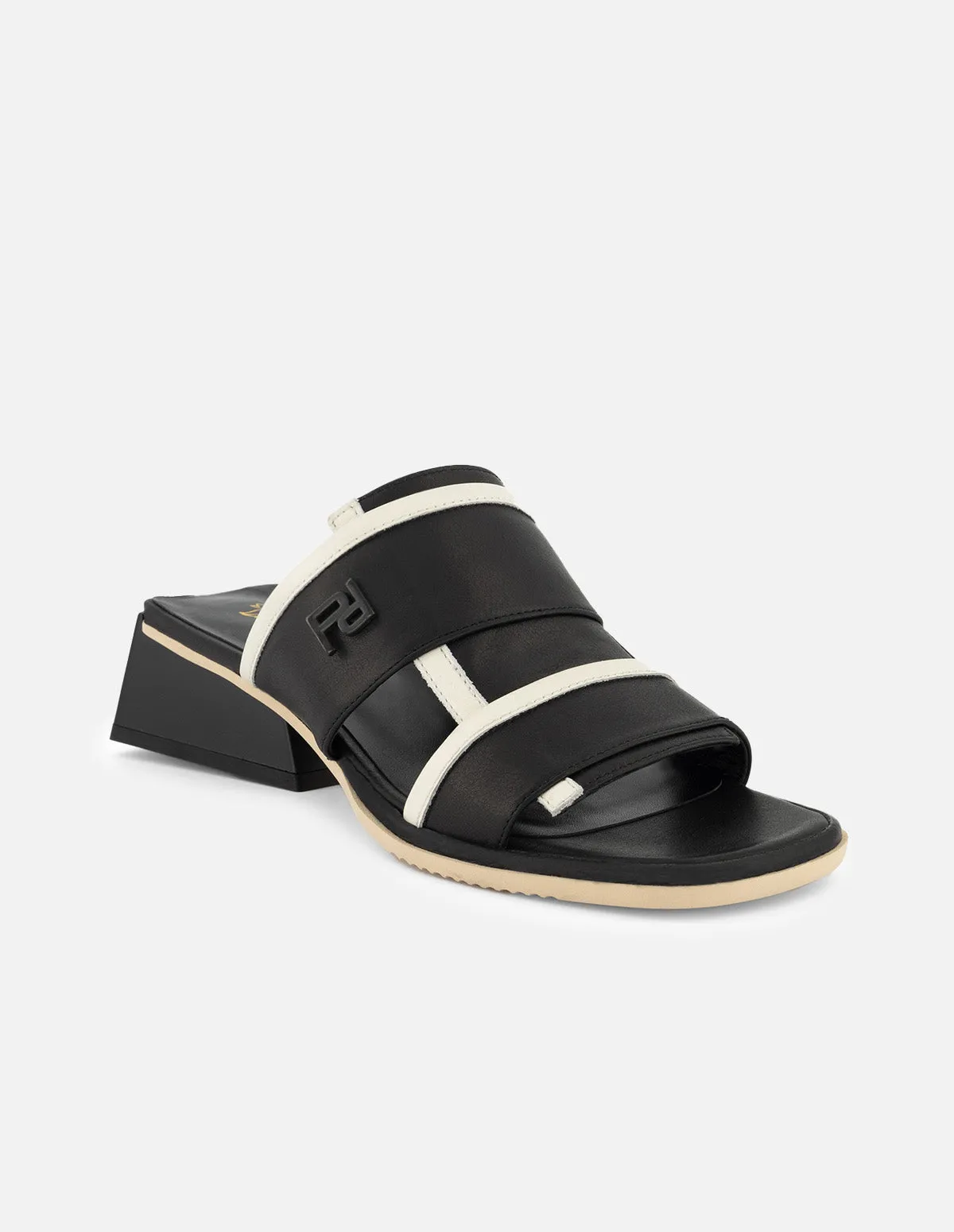 Mule de piel color negro para mujer con contraste en color blanco