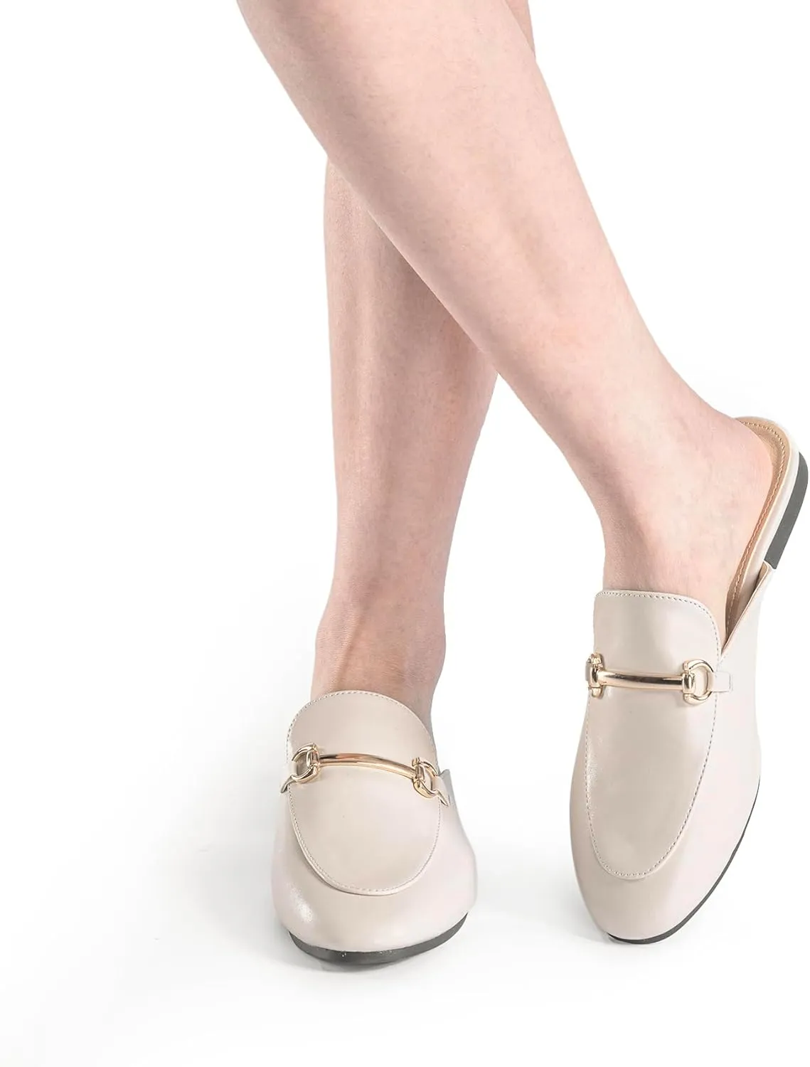 Mules for Woman Flats Comfortable Buckle Mules Round Toe Backless Loafers Womens Slip On Shoes Size 6-10