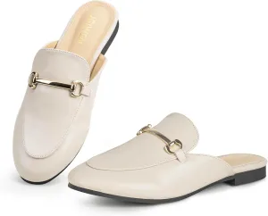 Mules for Woman Flats Comfortable Buckle Mules Round Toe Backless Loafers Womens Slip On Shoes Size 6-10
