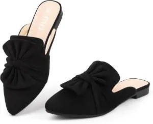 MUSSHOE Womens Mules Comfortable Pointed Toe Mules for Women Flats Backless Loafers with Bow Slip On