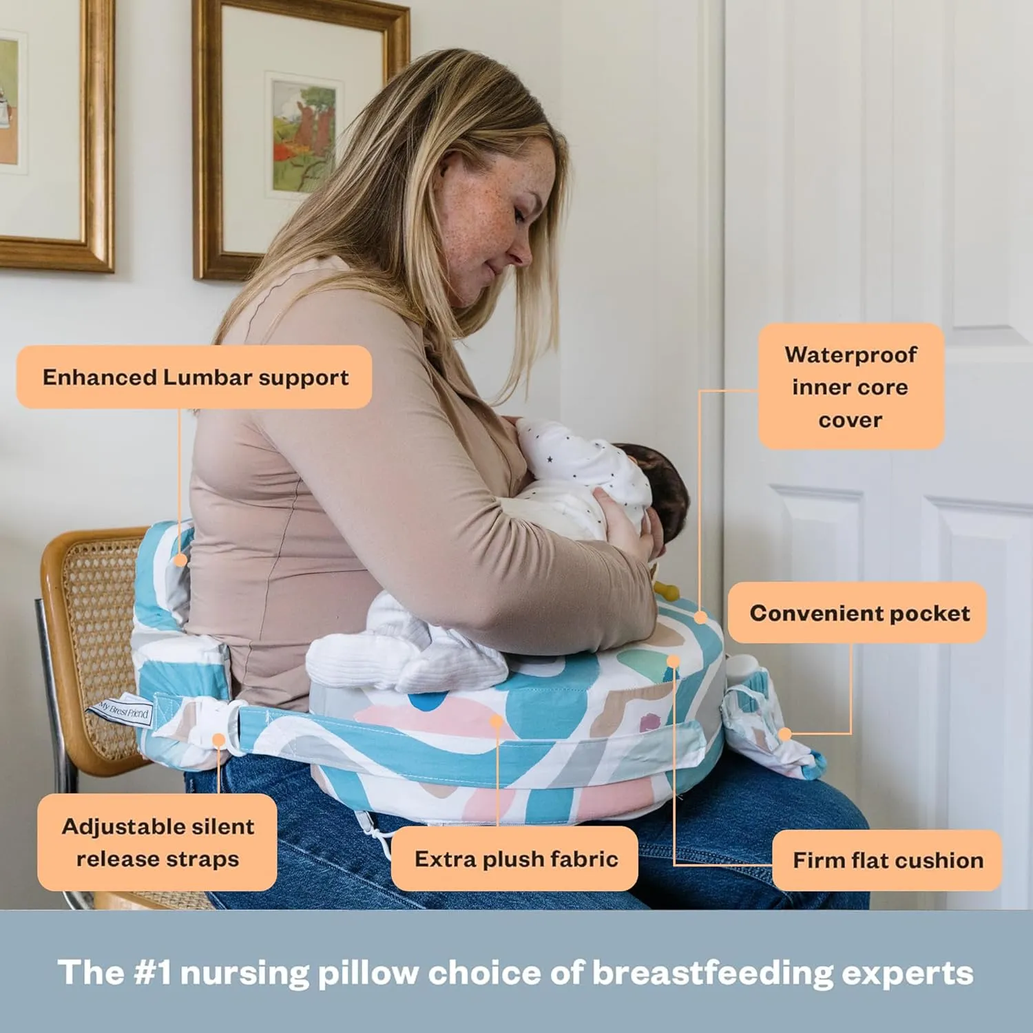 My Brest Friend Organic Cotton Super Deluxe Nursing Pillow - Enhanced Comfort & Ergonomic Breastfeeding Pillow - Ultimate Support For Mom & Baby - Adjustable with Handy Side Pocket, Modern Art