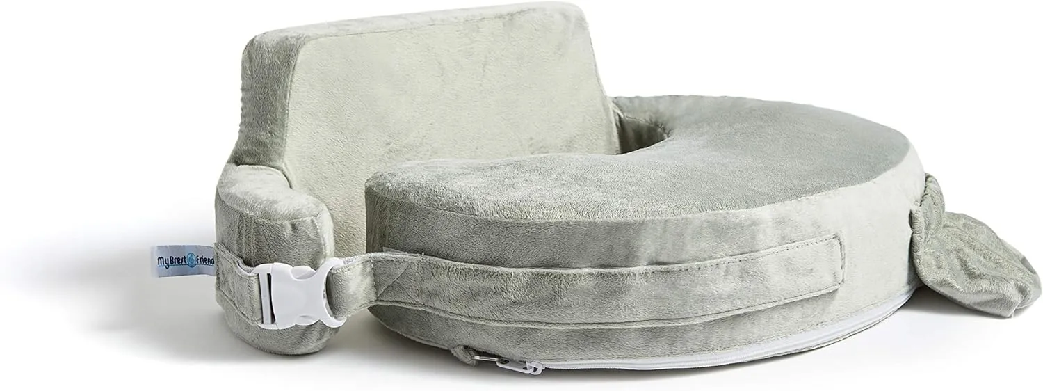 My Brest Friend Super Deluxe Nursing Pillow - Enhanced Comfort & Ergonomic Breastfeeding Pillow for Ultimate Support For Mom & Baby - Adjustable and with Handy Side Pocket, Platinum