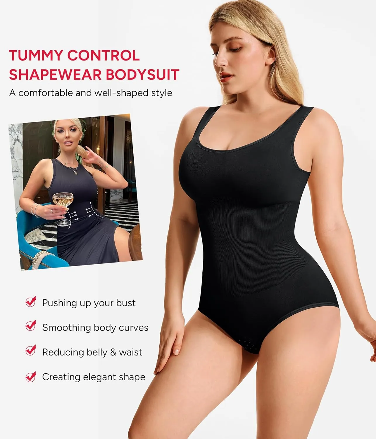 Nebility Bodysuit Shapewear for Women Tummy Control Body Shaper Faja Waist Trainer Seamless Body Suit Going Out Tops