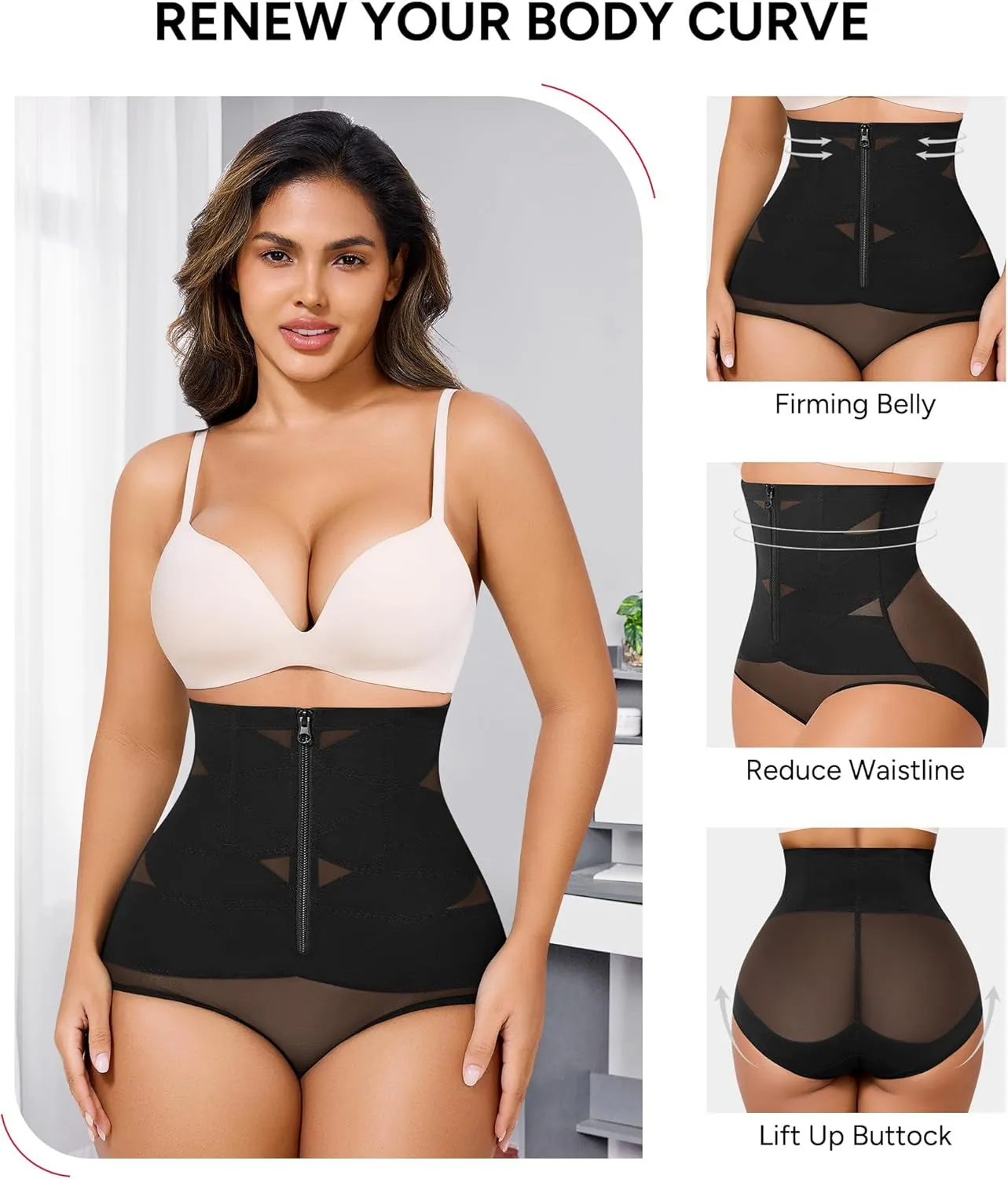 Nebility Butt Lifting Shapewear Tummy Control Body Shaper Seamless Underwear Girdle Hi-Waist Trainer Panties