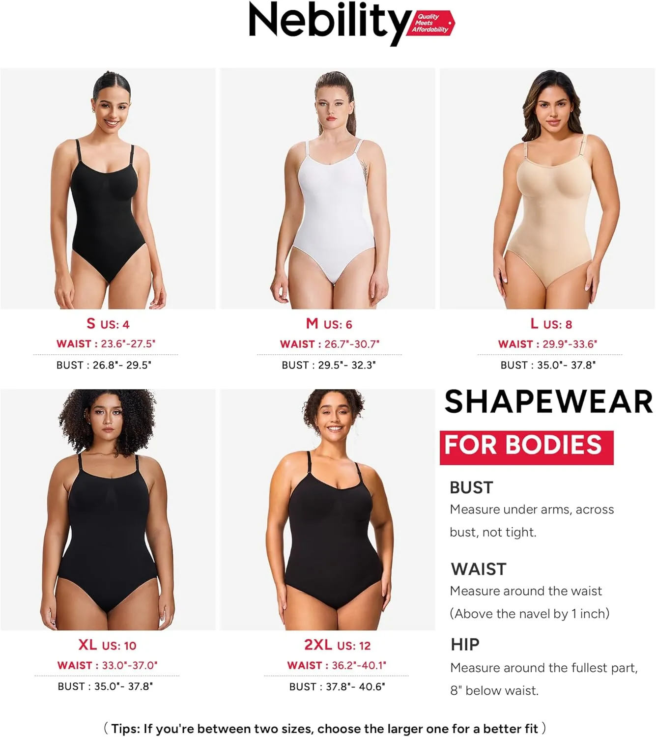Nebility Shapewear Bodysuit for Women Tummy Control Body Shaper Seamless Sculpting Snatched Waist Trainer Body Suit