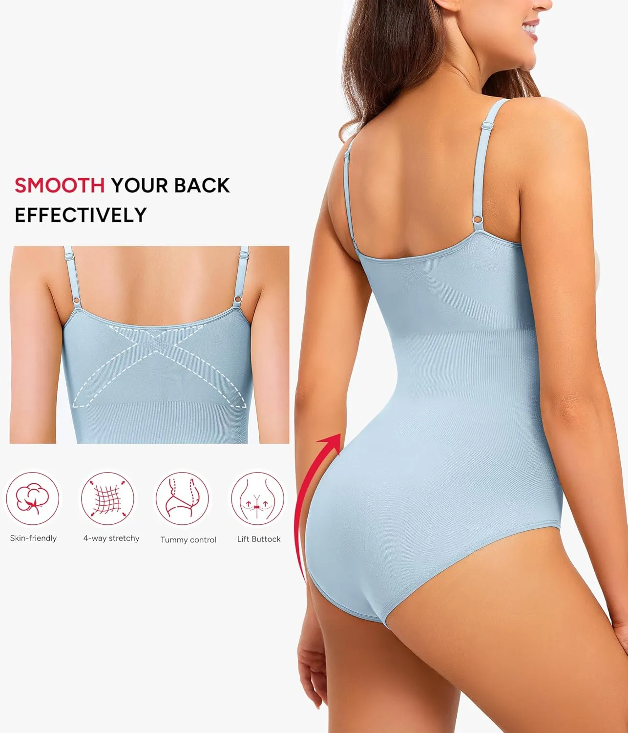Nebility Shapewear Waist Trainer Bodysuits Women Clothing Tummy Control Seamless Full Body Shaper Square Neck Jumpsuits Top