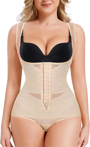 Nebility Women's Shapewear Bodysuit Tummy Control Faja Body Shaper Butt Lifter Open Bust Waist Trainer Compression Bodysuit