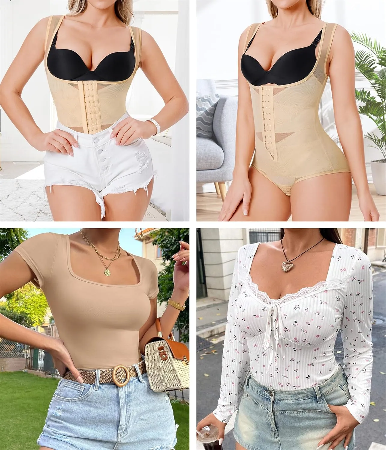 Nebility Women's Shapewear Bodysuit Tummy Control Faja Body Shaper Butt Lifter Open Bust Waist Trainer Compression Bodysuit