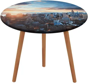 New York City Skyline Printed Round Tablecloth with Elastic Edge, Waterproof Oxford Cloth,