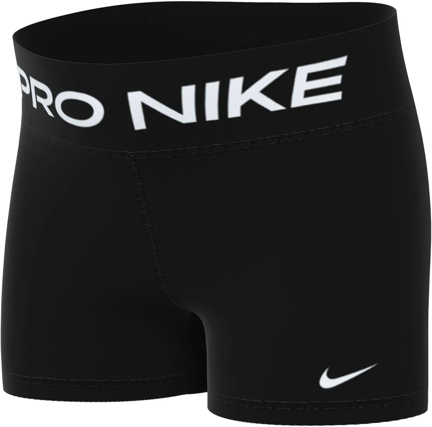 Nike Pro Dri-FIT Big Kids' (Girls') Shorts (Extended Size) (Black/White, DM8439-010) Size 0, Medium