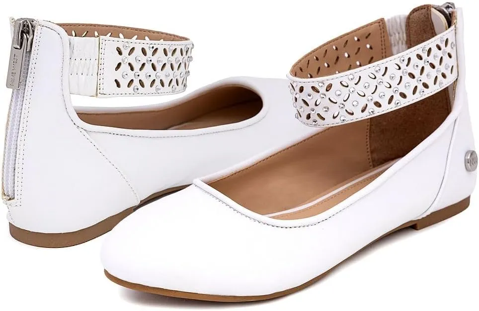 Nine West Girls Dress Shoes Ballerina Flat Ankle Strap Ballet Flat for Wedding Party School (Toddler-Little Kid-Big Kid)