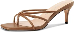 NobleOnly Womens Strappy Kitten Heels Square Open Toe Thong Heels Flip Flop Heels Dress Prom Slip-on Mule Heels 2.6 Inches Heels