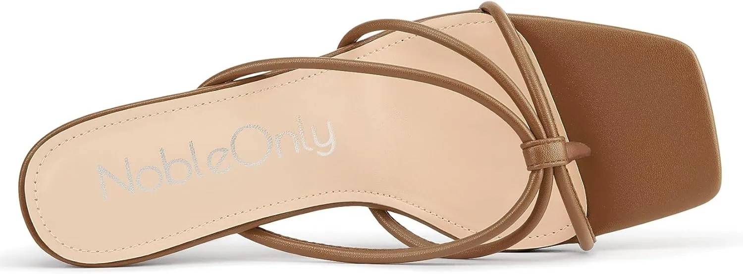 NobleOnly Womens Strappy Kitten Heels Square Open Toe Thong Heels Flip Flop Heels Dress Prom Slip-on Mule Heels 2.6 Inches Heels