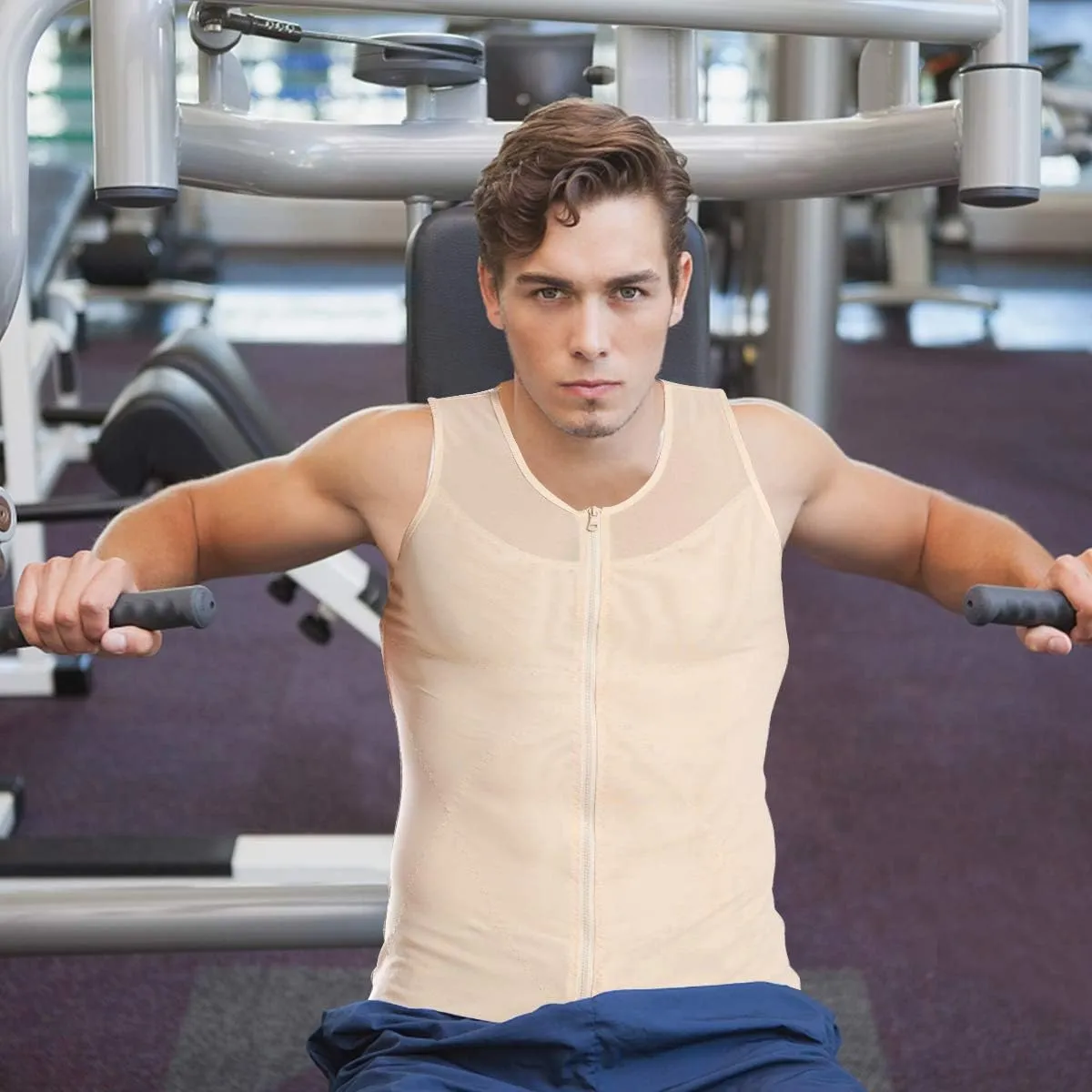 NonEcho Men Shapewear Compression Shirts Undershirts Slimming Body Shaper Waist Trainer Tank Top Vest with Zipper