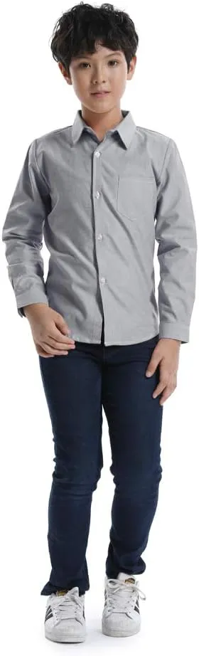 OCHENTA Little Big Boys' & Men's Long Sleeve Button Down Oxford Casual Dress Shirt