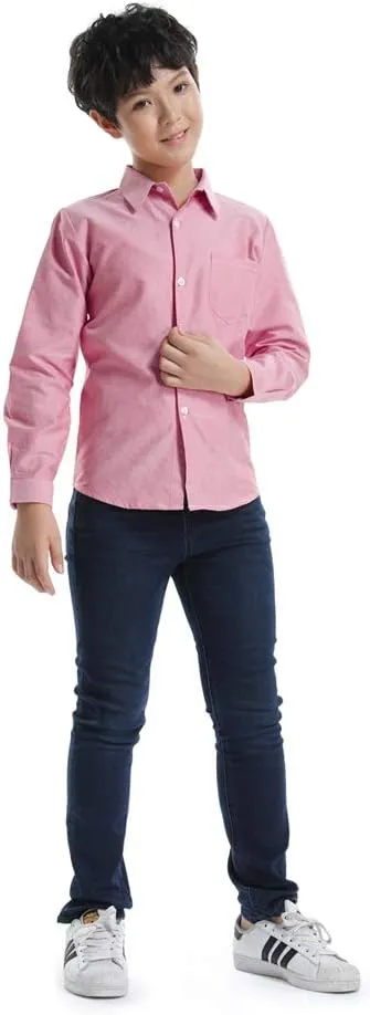 OCHENTA Little Big Boys' & Men's Long Sleeve Button Down Oxford Casual Dress Shirt