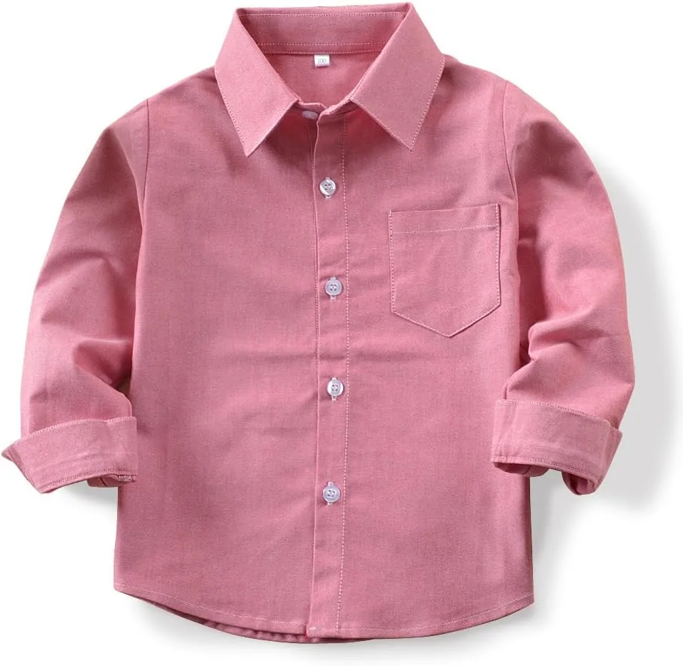 OCHENTA Little Big Boys' & Men's Long Sleeve Button Down Oxford Casual Dress Shirt