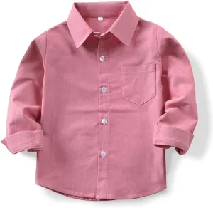 OCHENTA Little Big Boys' & Men's Long Sleeve Button Down Oxford Casual Dress Shirt