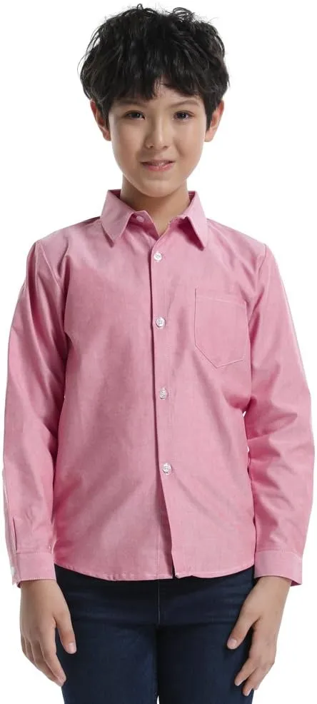 OCHENTA Little Big Boys' & Men's Long Sleeve Button Down Oxford Casual Dress Shirt