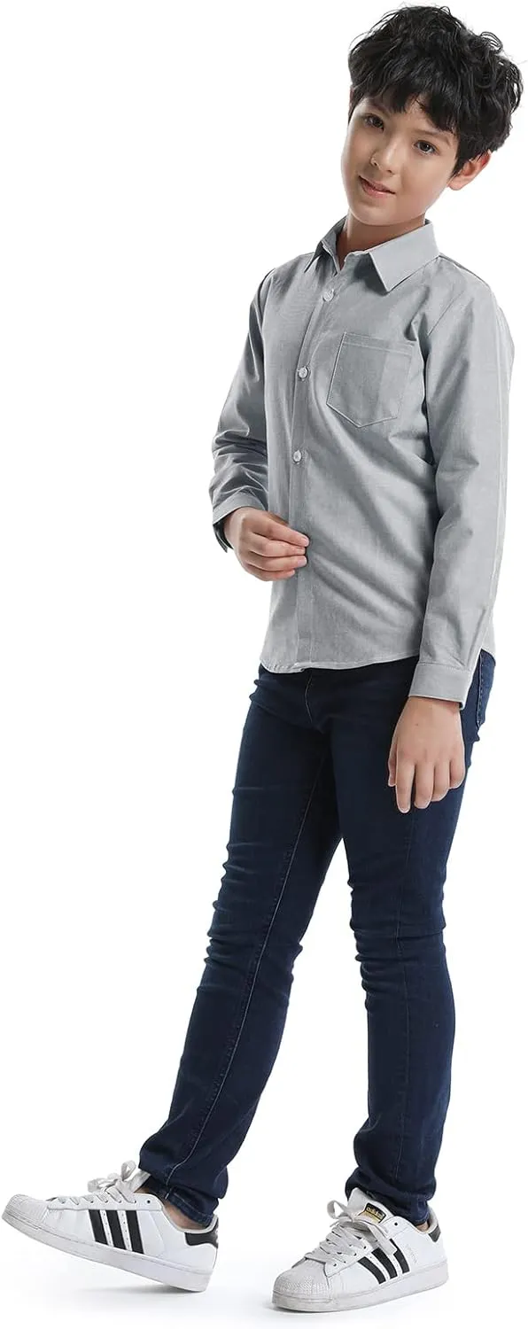 OCHENTA Little Big Boys' & Men's Long Sleeve Button Down Oxford Casual Dress Shirt