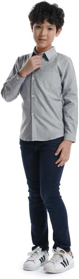 OCHENTA Little Big Boys' & Men's Long Sleeve Button Down Oxford Casual Dress Shirt