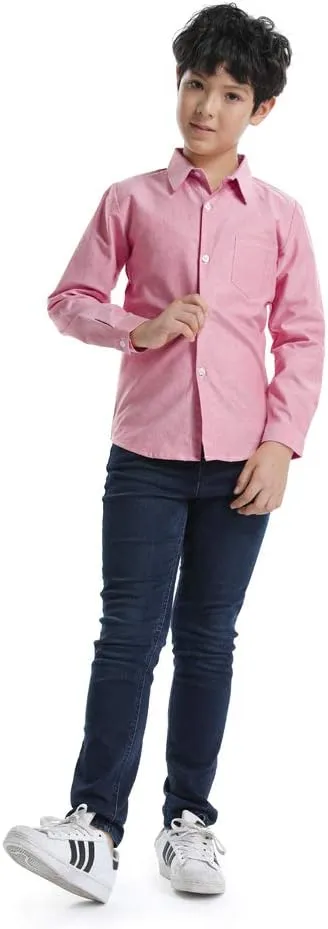 OCHENTA Little Big Boys' & Men's Long Sleeve Button Down Oxford Casual Dress Shirt