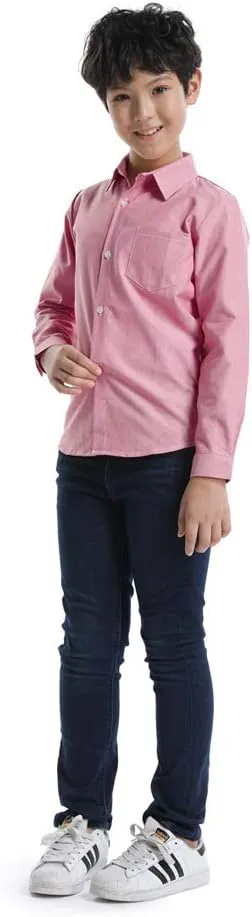 OCHENTA Little Big Boys' & Men's Long Sleeve Button Down Oxford Casual Dress Shirt