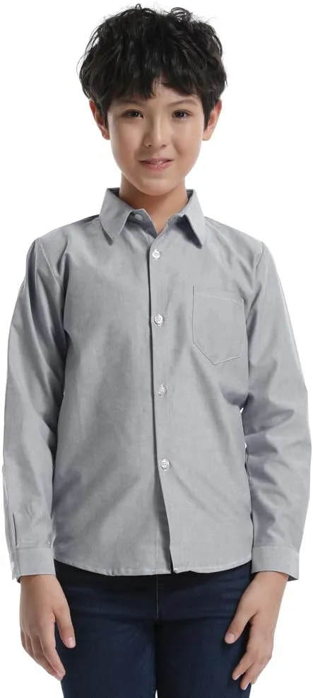 OCHENTA Little Big Boys' & Men's Long Sleeve Button Down Oxford Casual Dress Shirt