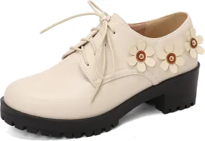 Office Oxford Women Round Toe Lace Up Derby Platform