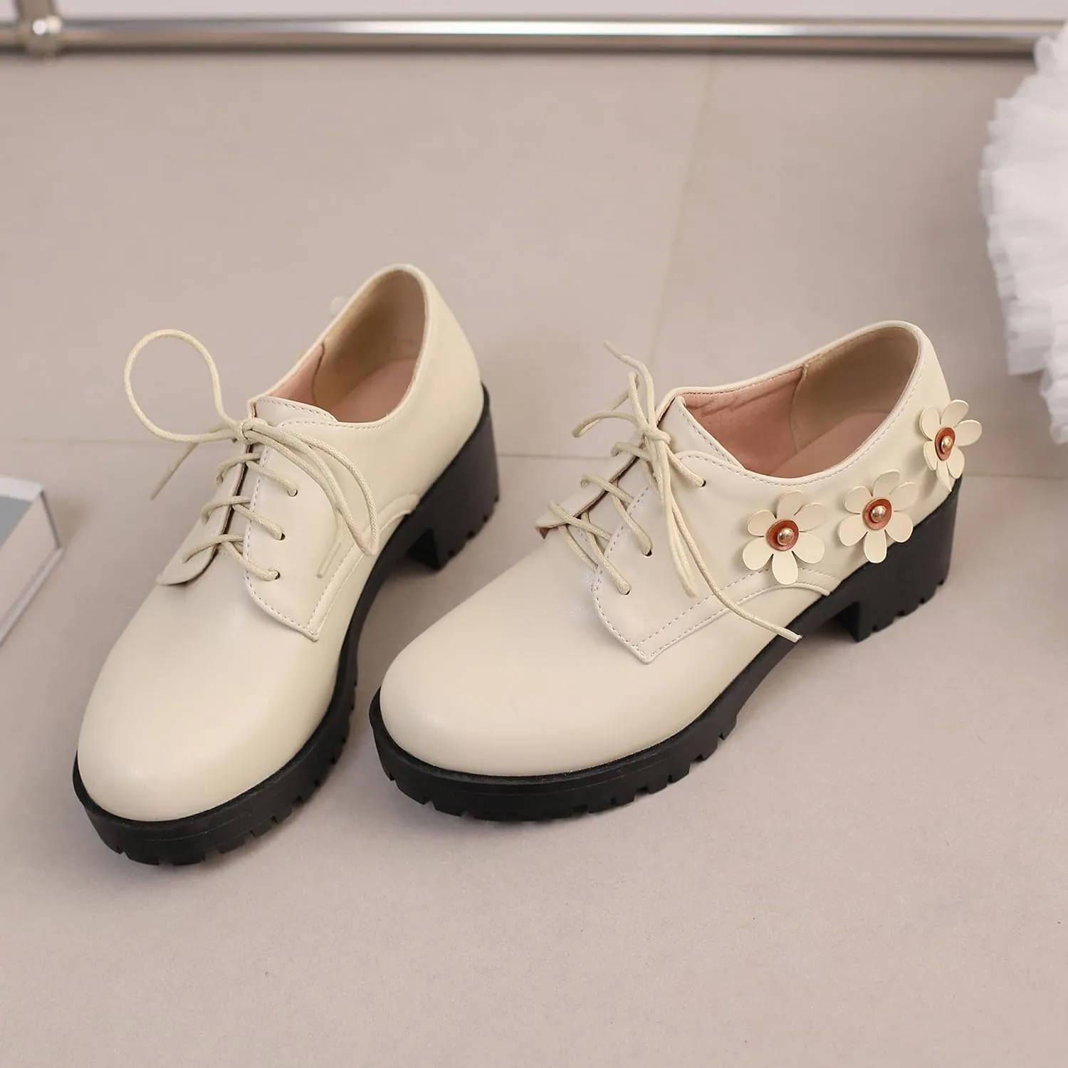 Office Oxford Women Round Toe Lace Up Derby Platform