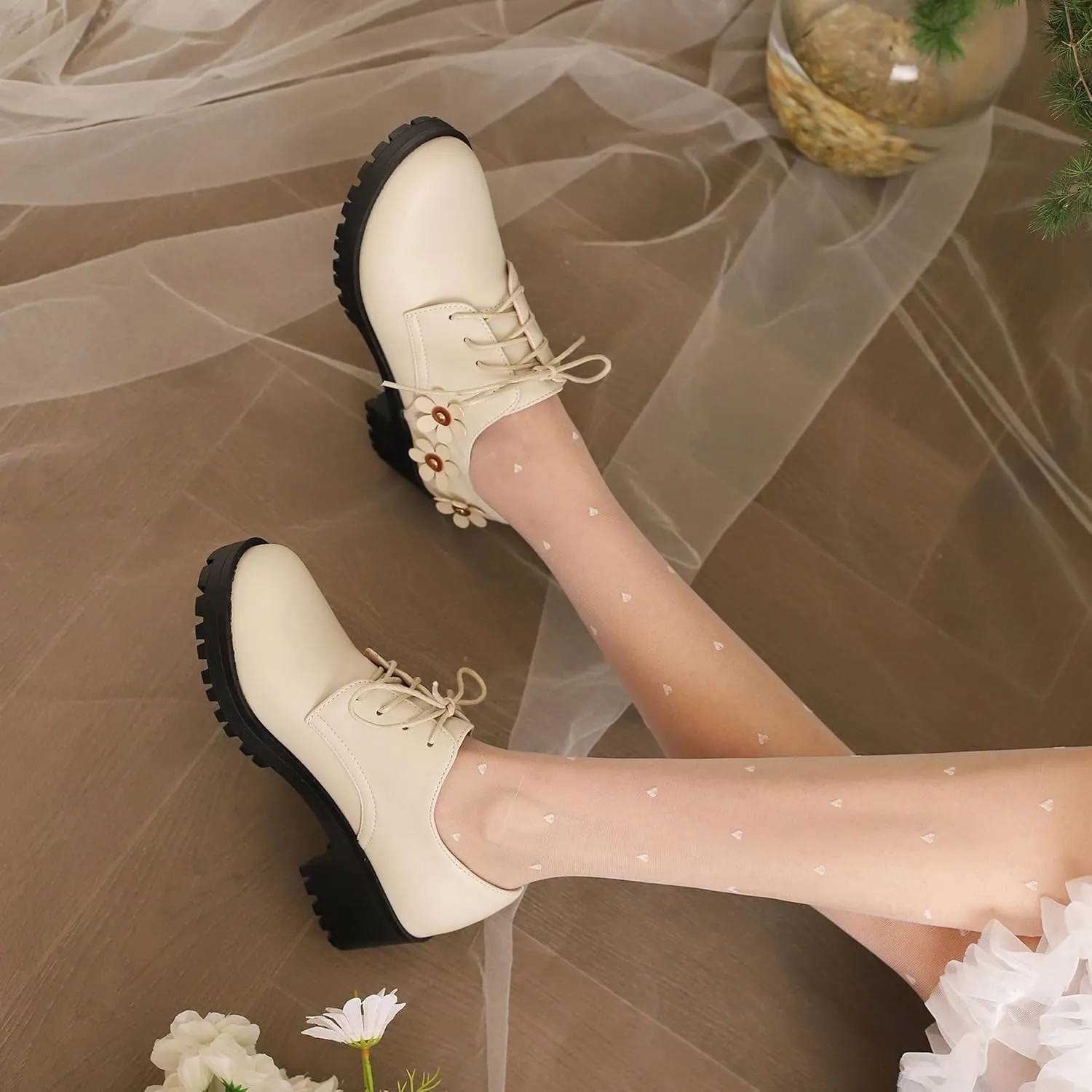 Office Oxford Women Round Toe Lace Up Derby Platform
