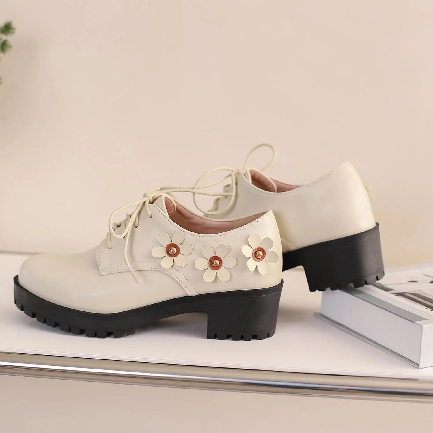 Office Oxford Women Round Toe Lace Up Derby Platform