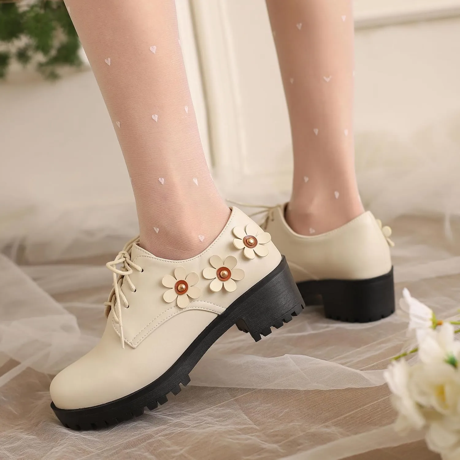 Office Oxford Women Round Toe Lace Up Derby Platform