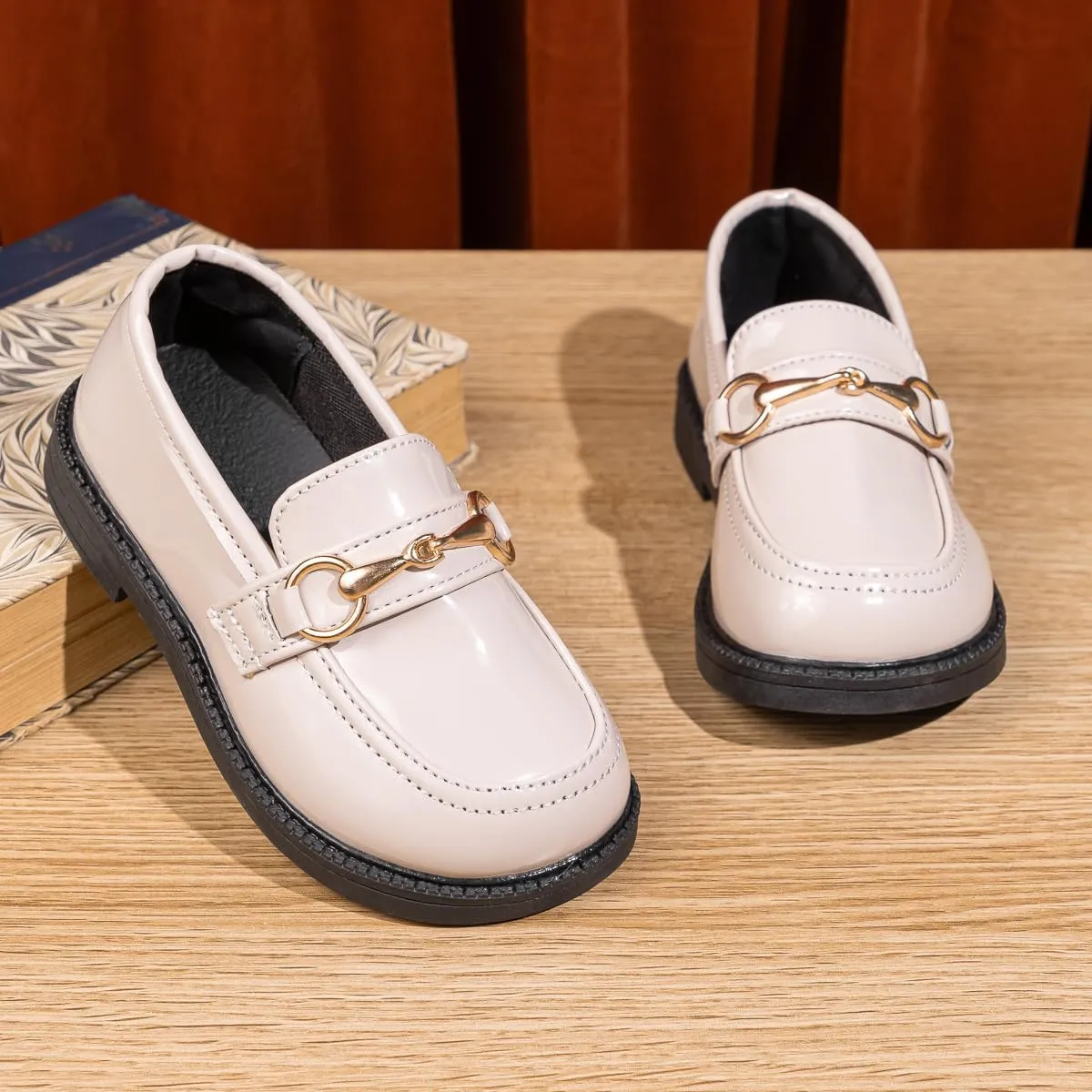 ohsofy Girls Oxford Flats Dress Shoes Casual Penny Loafers Comfort Non-Slip Sole Wedding Party School Uniform (Toddler/Little Kid)