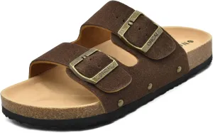 ONCAI Womens Flat Slide Sandals with Arch Support 2 Strap Adjustable Buckle Slip on Slides Shoes Non Slip Rubber Sole