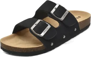 ONCAI Womens Flat Slide Sandals with Arch Support 2 Strap Adjustable Buckle Slip on Slides Shoes Non Slip Rubber Sole