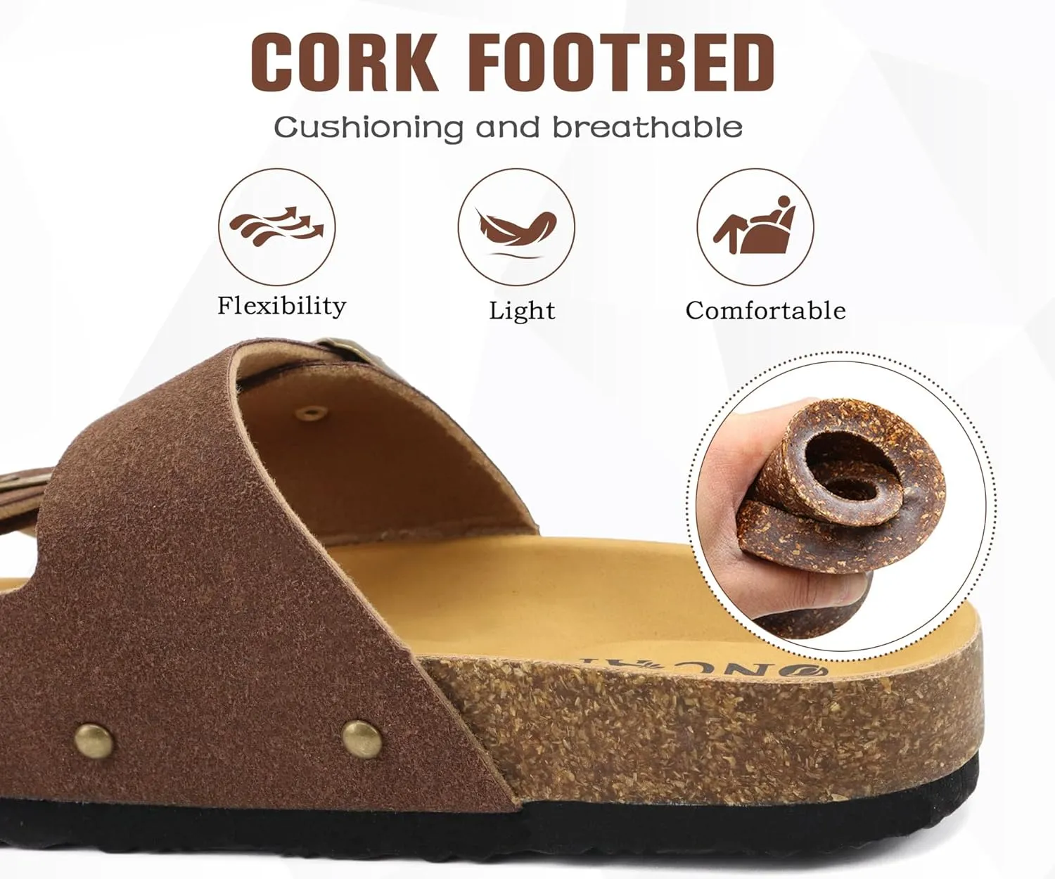 ONCAI Womens Flat Slide Sandals with Arch Support 2 Strap Adjustable Buckle Slip on Slides Shoes Non Slip Rubber Sole