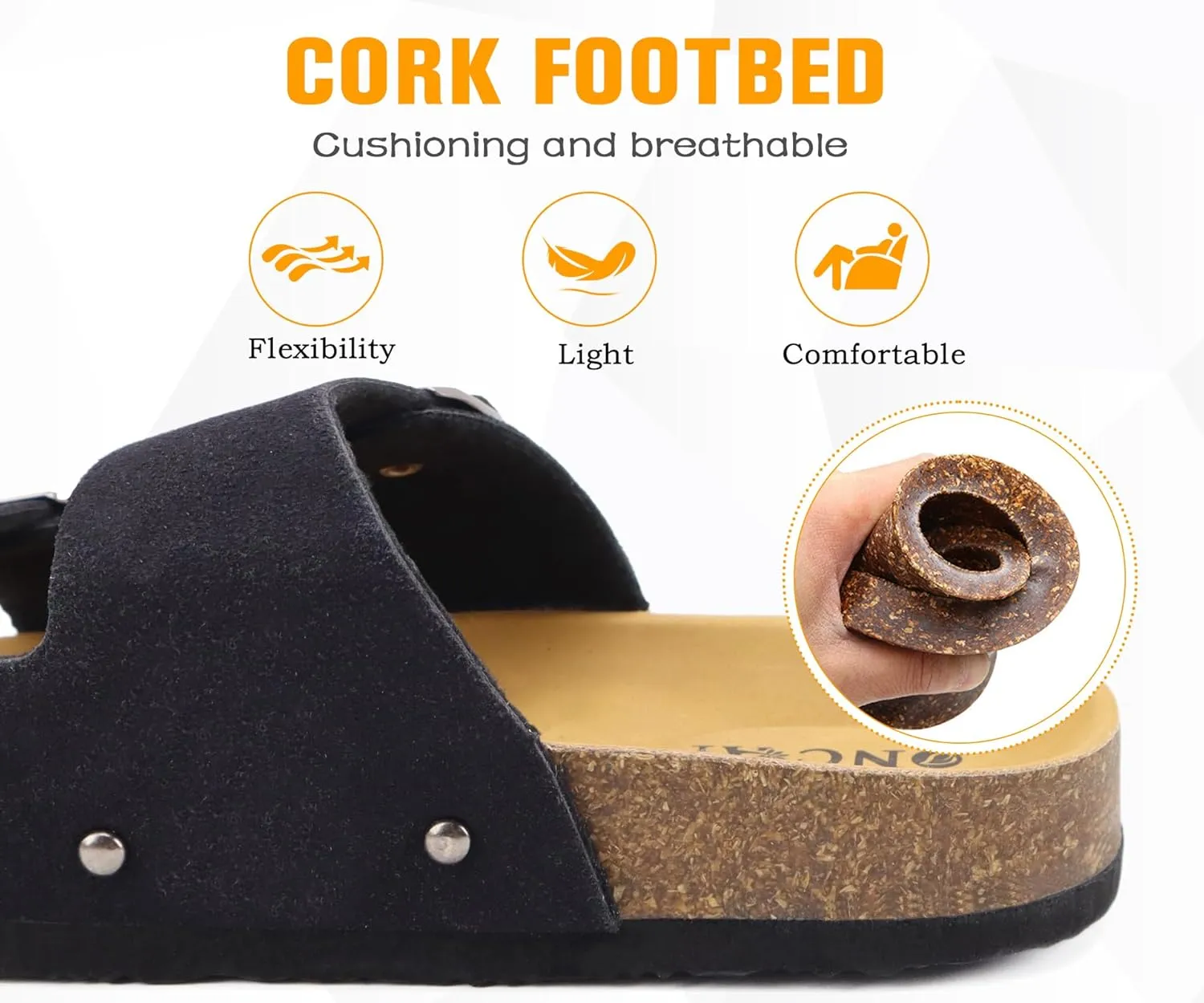 ONCAI Womens Flat Slide Sandals with Arch Support 2 Strap Adjustable Buckle Slip on Slides Shoes Non Slip Rubber Sole