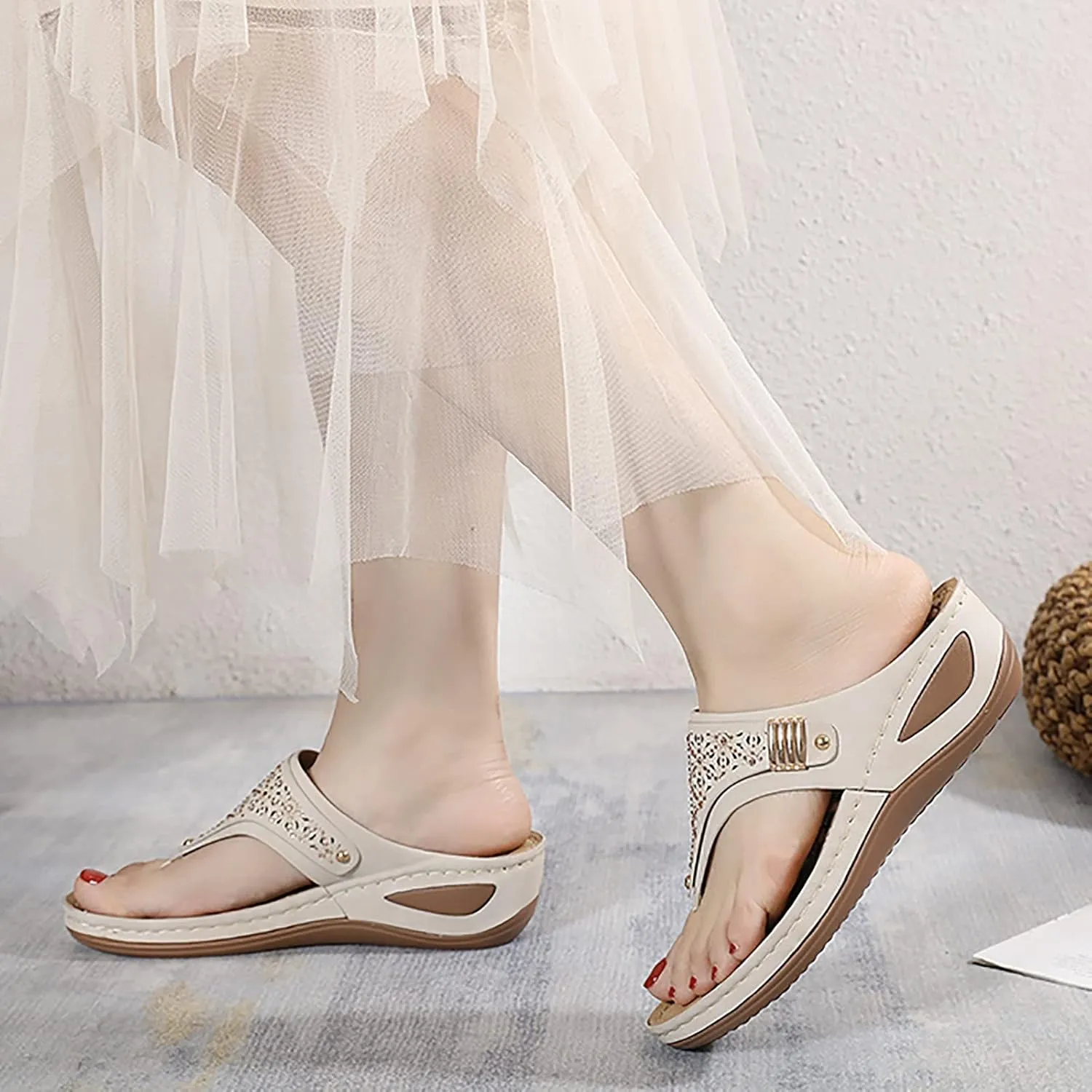 Orthopedic Sandals for Women 2025 Summer Beach Flip Flops with Arch Support Non Slip Wedge Wide Width Comfort Sandals