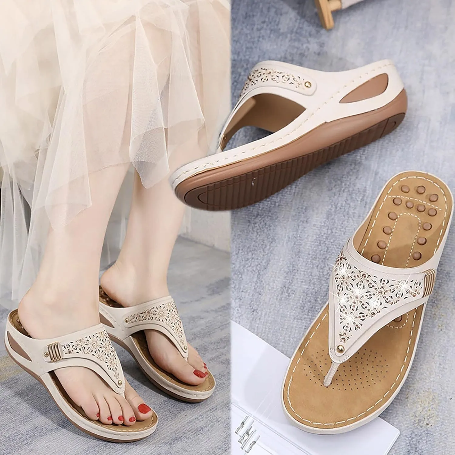 Orthopedic Sandals for Women 2025 Summer Beach Flip Flops with Arch Support Non Slip Wedge Wide Width Comfort Sandals