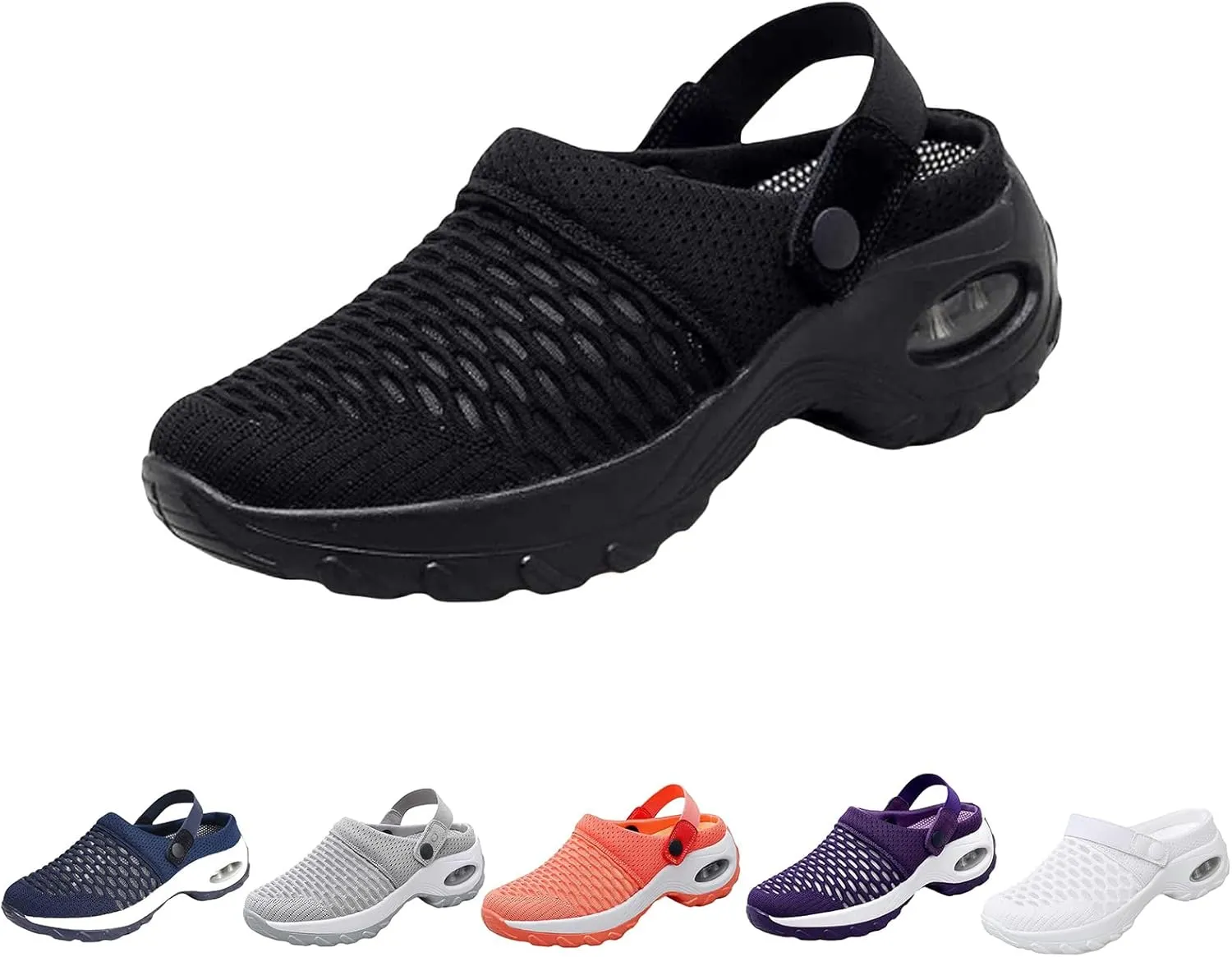 Orthopedic Slippers for Women Summer Air Cushion Platform Mesh Mules Arch Support Walking Sandals, Ankle Strap Slip on Sneakers Diabetic Plantar Fasciitis Walking Shoes